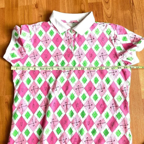 ALLYSON Whitmore Golf Polo Pink, White & Green Pattern w Golf Tees and Clubs, PL - Picture 10 of 11